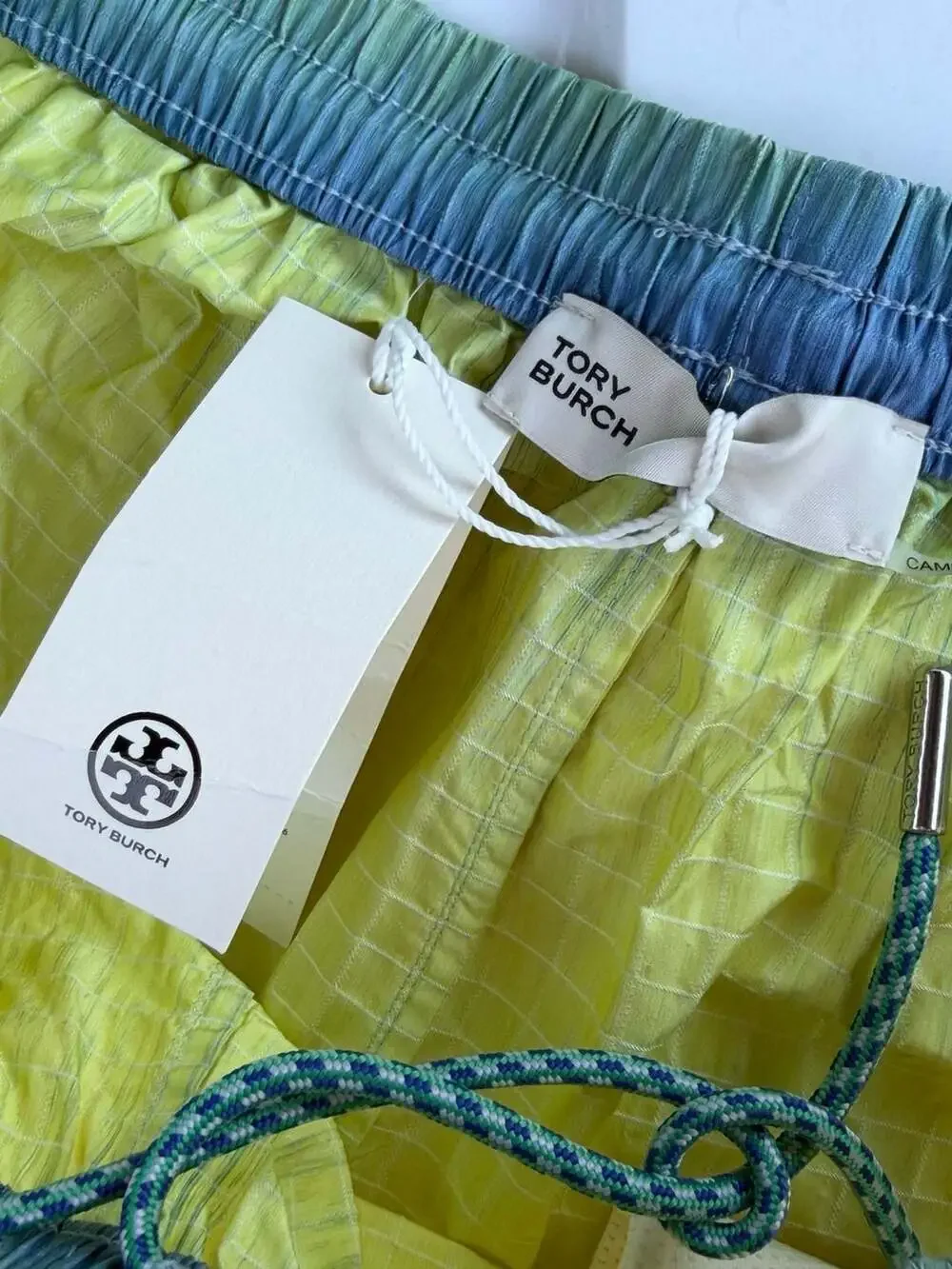 Tory Burch Ripstop Gradient Drawstring Shorts, Size XL